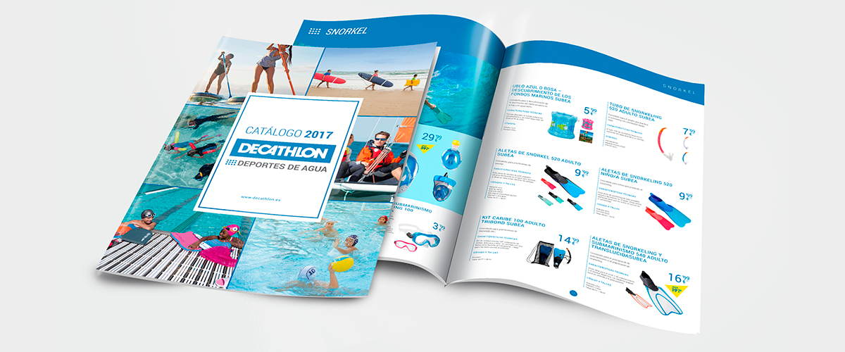 Diseño y maquetación de catálogo de deportes de agua para Decathlon